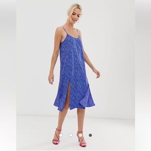 & Other Stories leopard print midi slip dress in blue, size 4